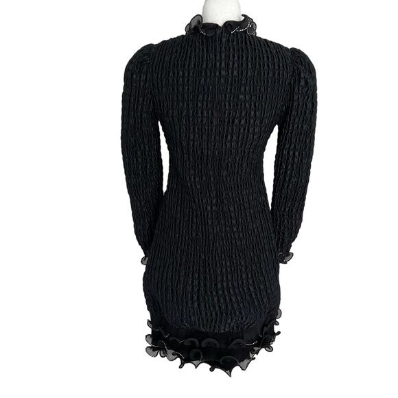 Vintage Jeanette for St. Martin Black Smocked Ruffle Cocktail Dress Stretch 6 - Picture 2 of 9